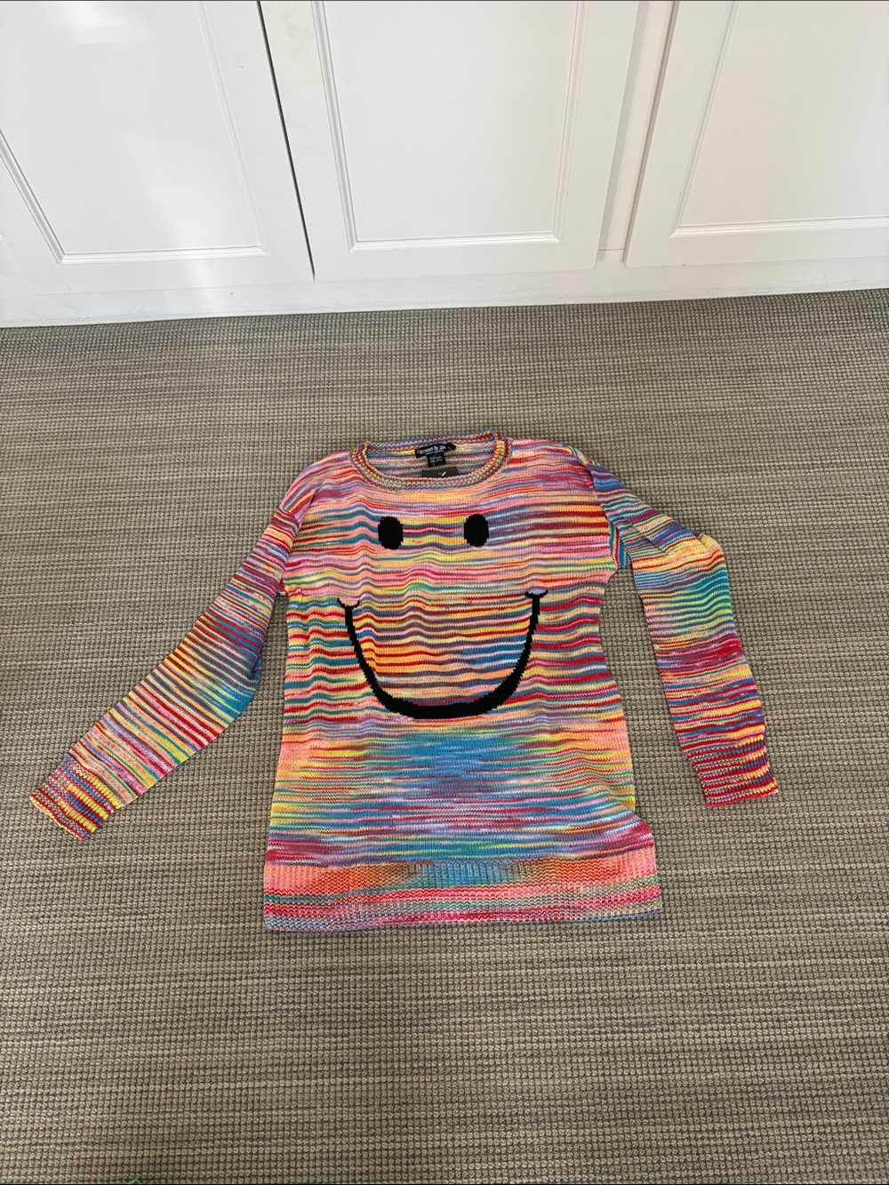 New with tags Flowers by Zoe Kids Multicolor Striped Sweater with Black Smile